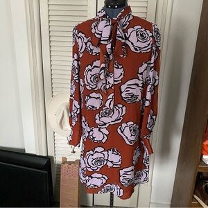 Who What Wear Floral Long Sleeve Dress with Bow Tie